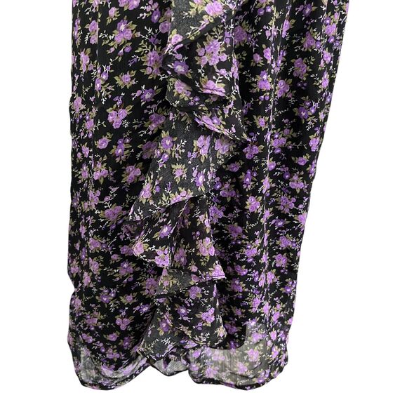 Deb Y2K Purple Black Floral Ruffle Babydoll Lined Vintage Dress Womens Plus 3X - Picture 2 of 15